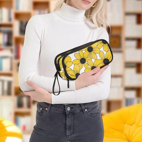 Vista 7 de Nylon Pencil Bags For Kids Black-eyed Susan Simple Line Art Valentinesnes High Capacity Big Zipper Pencil Case School Stationery for Office Adults