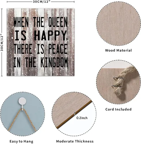 Vista 2 de Decorative Wood Pallet Sign Plaque Funny Saying When The Queen Is Happy There Is Peace in The Kingdom Rustic Wood Family Sign Craft Sign Country