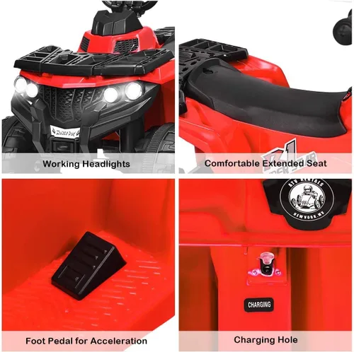Vista 6 de GLACER Cuatrimoto para niños, auto cuádruple de 4 ruedas para niños, vehículo eléctrico alimentado por batería de 6 V con suspensión de resorte