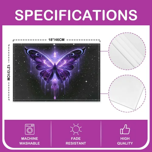 Vista 4 de Juego de 4 manteles individuales con diseño de mariposas y animales voladores de noche de ensueño de 12 x 18 pulgadas para mesa de cocina, tapetes