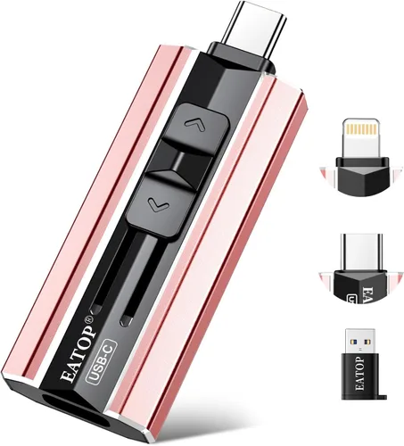 Vista 9 de EATOP Unidad flash de doble interfaz de 256 GB, no requiere aplicación, memoria USB portátil para iPhone, iPad, Android, PC y Mac, almacena Naranja
