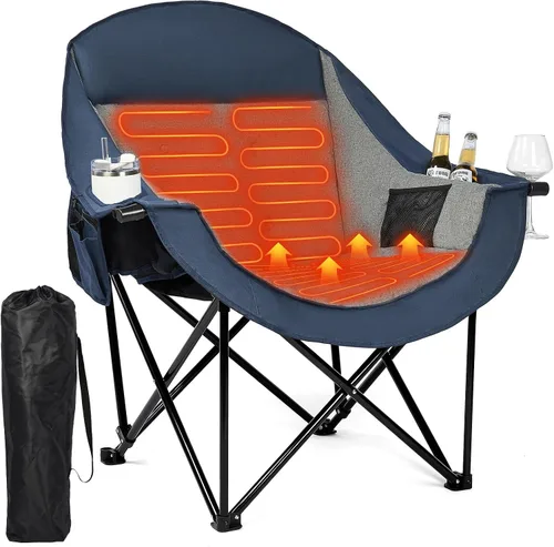 Vista 34 de Silla de camping de gran tamaño con calefacción, resistente, acolchada Negro (Allblack)