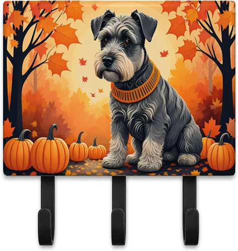 Vista 45 de Affenpinscher - Correa de otoño o llavero Affenpinscher Fall artwork on ceramic tile with three steel hooks for keys, leashes, towels