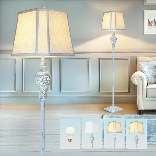 Vista 13 de LuxSight Collection Lámpara de pie rústica de 65 pulgadas de alto con pantalla de tela de lino de esquina de corte de luz nocturna, lámpara de pie