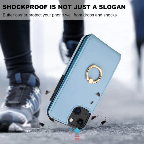 Vista 7 de Folosu Funda Compatible con iPhone 13 Cartera con Soporte para Tarjetas, Soporte de Anillo de Dedo con Rotación de 360° y Función Atril Protectora