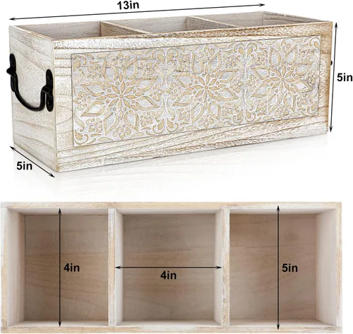 Vista 2 de Amyhill Organizador de utensilios de madera para encimera de cocina, organizador de escritorio de madera multiusos, organizador de cubiertos