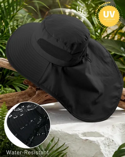 Vista 4 de Sombreros de sol para mujer, protección UV, ala ancha con agujero Negro