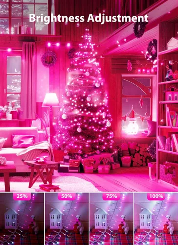 Vista 4 de Minetom Tira de luces de Navidad rosa y blanca, 25 pies, 500 luces LED para exteriores, impermeable, para dormitorio, patio, tapicería, patio