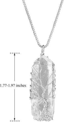 Vista 5 de Top Plaza - Collar de cristal curativo de piedra natural cruda, diseño de árbol de la vida, envuelto en alambre, con dije de cuarzo transparente