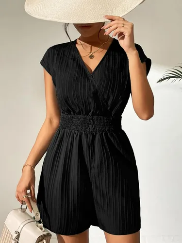 Vista 4 de SOLY HUX Enterizo corto de verano con cuello en V y manga casquillo para mujer