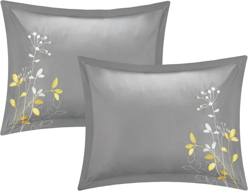 Vista 12 de Chic Home, set de cama de 8 unidades, colcha bordada con diseño floral., Microfibra, Amarillo, King