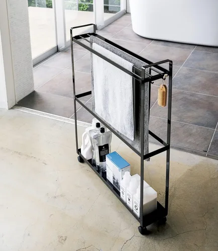 Vista 2 de YAMAZAKI Home Tower - Toallero y carrito de baño, organizador de almacenamiento de baño rodante, 33 pulgadas, acero, capacidad para 4 toallas
