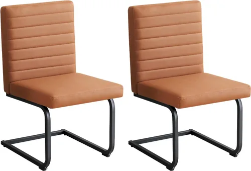 Vista 9 de Furniliving - Juego de 2 sillas de comedor modernas tapizadas de tela técnica con patas de acero, respaldo alto, sillas sin brazos para comedor