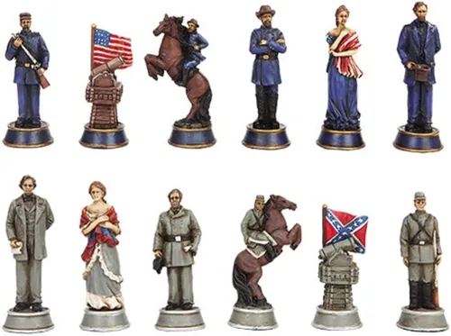 Vista 3 de Pacific Giftware Juego de ajedrez con temática de soldado de la Guerra Civil con tablero de cristal, coleccionable histórico, multicolor
