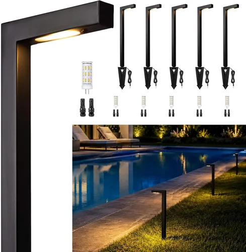Vista 11 de Gardenreet Luces de camino de paisaje de latón, luces de camino de bajo voltaje de 12 V con cable, luces de jardín al aire libre LED impermeables