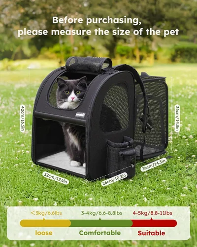 Vista 9 de Pecute - Mochila para mascotas, extensible con malla transpirable para perros pequeños, gatos, mochila para mascotas, para senderismo, viajes
