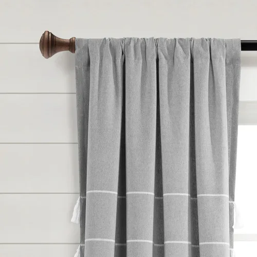 Vista 2 de Lush Decor Cortinas de ventana de mezcla de algodón teñido con borlas, estilo bohemio, estilo bohemio, a rayas, 42 pulgadas de ancho x 84 pulgadas
