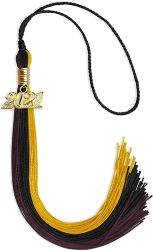 Vista 144 de Endea - Borla de graduación de triple color con gota de fecha dorada (negro/dorado/granate, 2020)