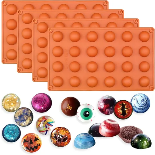 Vista 17 de FUNSHOWCASE Mini molde de silicona para caramelo de chocolate con cúpula hemisferio, 2 unidades, 24 cavitas