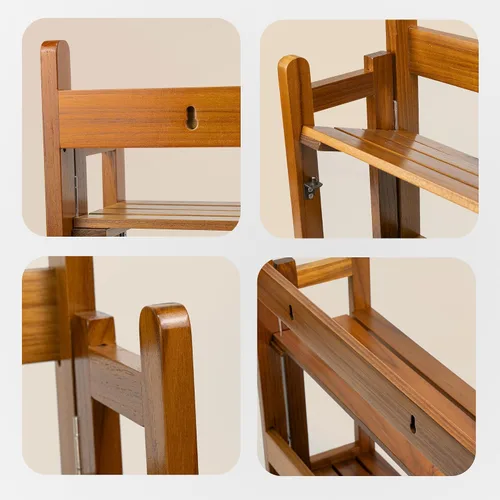 Vista 3 de VaeFae Estantes flotantes de madera de teca para baño, soporte de pared plegable de madera, 2 estantes
