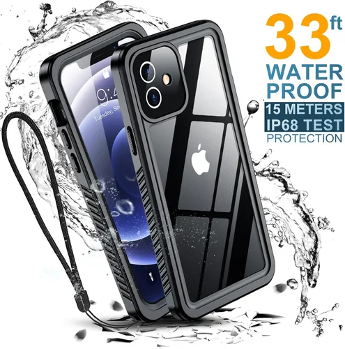 Vista 8 de Funda impermeable para iPhone 12, impermeable, antideslizante, a prueba de golpes, para iPhone 12, color negro