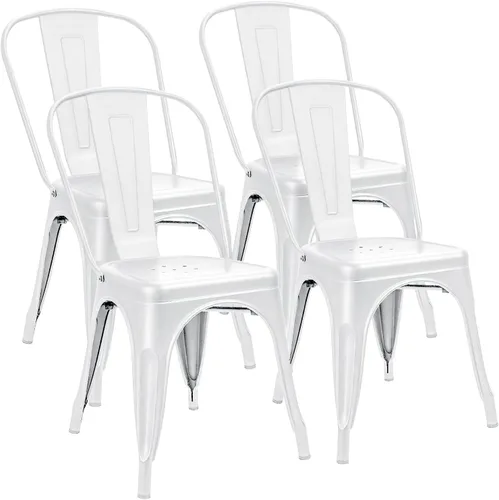 Vista 8 de Furniwell Juego de 4 sillas de comedor de metal para uso en interiores y exteriores, apilables, de metal industrial, para cocina, comedor, bistró