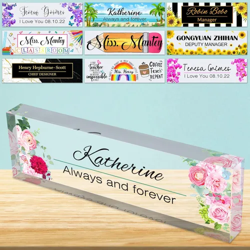 Vista 19 de Placa de nombre de escritorio personalizada de bloque de acrílico personalizado para oficina, placa de escritorio personalizada, decoración