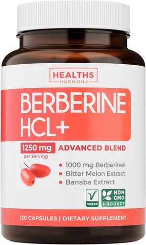 Vista 10 de Suplemento de berberina (sin OMG y vegetariano) Berberina HCL Plus Cápsulas de extracto de hoja de banaba y melón amargo - Berberina 500 mg cada