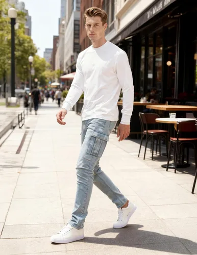 Vista 2 de Pantete Jeans cargo para hombre, ajustados, elásticos, de pierna recta, jeans ajustados a la moda con múltiples bolsillos