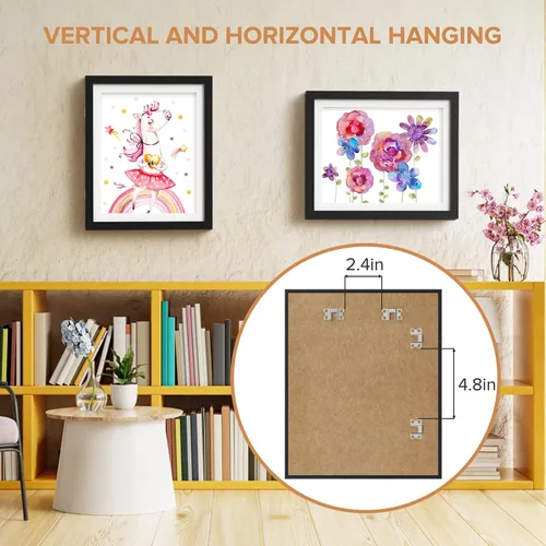 Vista 2 de Paquete de 2 marcos de arte para niños, marcos de obras de arte para niños, intercambiables de 8 x 10.5 pulgadas con paspartú y 9 x 12 pulgadas sin