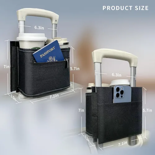 Vista 2 de Portavasos para equipaje de viaje, soporte para taza de equipaje, maleta de mano gratis, para bebidas, café, botellas, aperitivos (Jet)