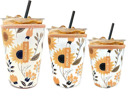 Vista 54 de Fundas de neopreno reutilizables aisladas para café helado, fundas para tazas de café helado, fundas para bebidas heladas y calientes