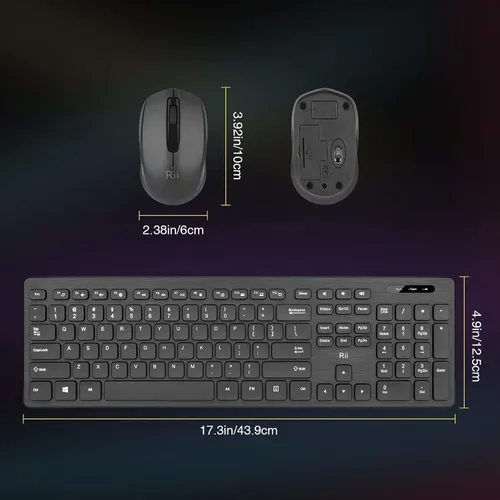 Vista 7 de Combo de teclado y mouse inalámbricos: teclado estándar Rii para PC de oficina y ratones inalámbricos ópticos (negro)