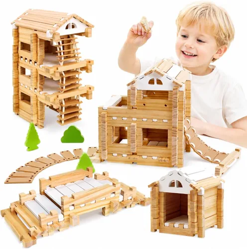 Vista 15 de Jovi-mindly &Notchies - Juego de 63 bloques de madera para principiantes, juguetes de aprendizaje preescolar, bloques de madera para niños a partir