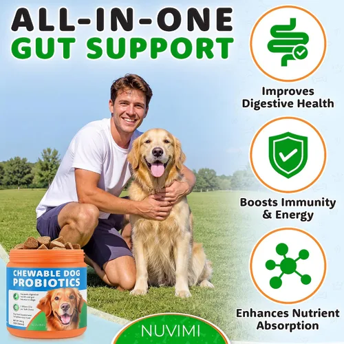 Vista 3 de Probióticos para perros – 120 masticables – Ayuda a apoyar la salud intestinal del perro – Suplemento probiótico masticable con sabor a pollo
