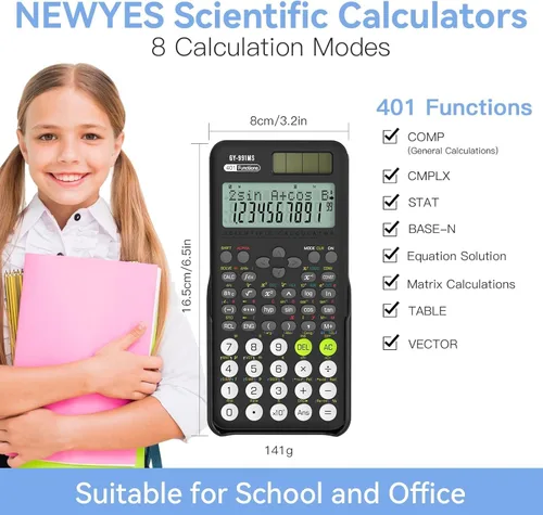 Vista 4 de Calculadora científica para estudiantes, Calculadora 991 MS para suministros de escuela secundaria y preparatoria con cubierta (negra)