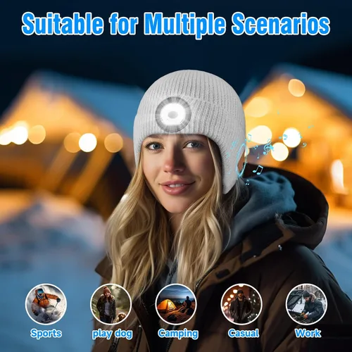 Vista 63 de Gorro Bluetooth con auriculares ligeros e inalámbricos, micrófono integrado y altavoces estéreo mejorados con música