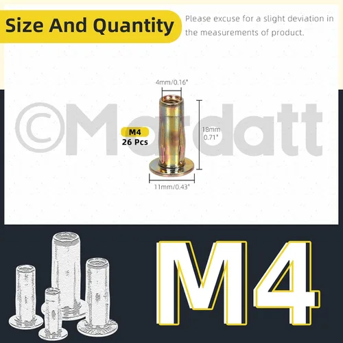 Vista 2 de Tuerca de remache M4 multi-agarre M4 chapada en zinc con vástago de cabeza plana roscado Tuerca de remache con acabado de zinc dorado