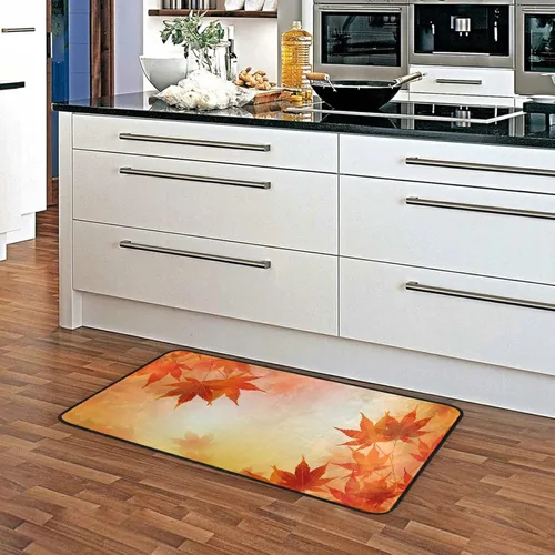 Vista 4 de Alfombras para el día de Acción de Gracias, hojas de otoño y otoño, alfombras de arce dorado para cocina, baño, Navidad, tapete decorativo pequeño