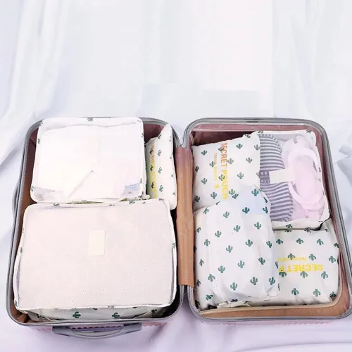 Vista 4 de Fxkoolr Juego de 7 cubos de equipaje de viaje para bolsas y maletas con bolsa de lavandería y bolsa para zapatos, cactus