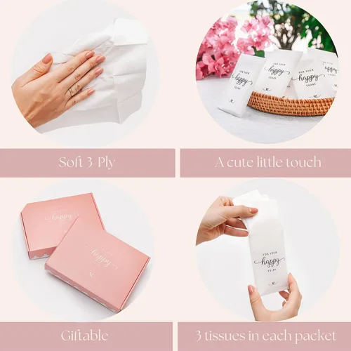 Vista 5 de Paquetes de pañuelos de boda para invitados, juego de 20 unidades, para tus lágrimas felices, recuerdos de boda para invitados, papel esmerilado