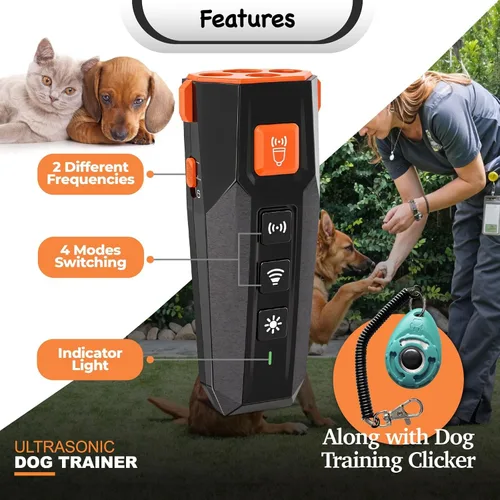 Vista 5 de Dispositivos disuasorios de ladridos de perro – 3 modos, rango de 49.2 ft, linterna Dispositivo antiladridos humano seguro para perros