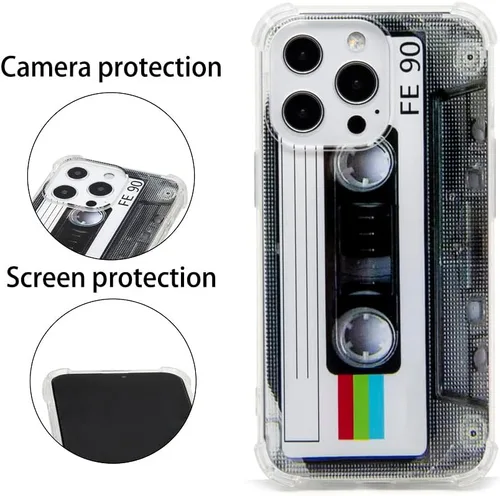 Vista 3 de FAteamll Funda para iPhone 13 Pro, acabado mate, resistente, suave, con esquinas reforzadas, TPU suave, parachoques retro, funda de cinta de casete