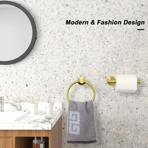 Vista 5 de NearMoon 2 piezas de accesorios de baño, anillo de toalla y soporte de papel higiénico, colgador de toallas de baño de acero inoxidable y soporte