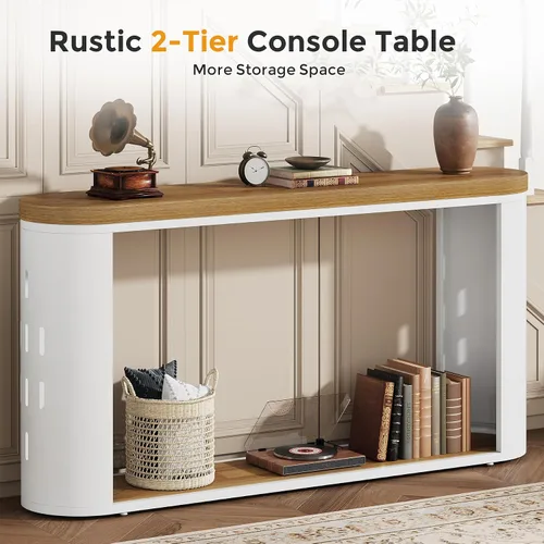 Vista 6 de Mesa consola de 55 pulgadas de largo para entrada, mesa de sofá detrás del sofá, mesa de entrada de madera, mesa de vestíbulo, mesa de pasillo