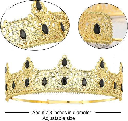 Vista 4 de Corona de Rey NA y Banda de Cumpleaños, Regalos de Decoración de Baile de Graduación para Hombres (Dorado-1)