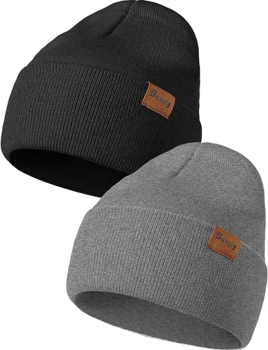Vista 15 de Gorro de punto para hombre y mujer, gorro de invierno de punto, gorro de calavera, gorro de nieve a rayas, gorro térmico con puños 2p-negro+verde