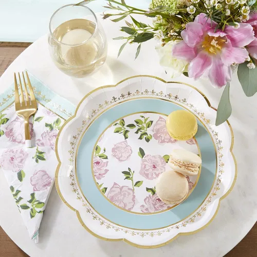 Vista 2 de Kate Aspen Vintage Floral Tea Party - Platos de papel floral de 9 pulgadas, color azul (juego de 16), talla única, (28590NA)