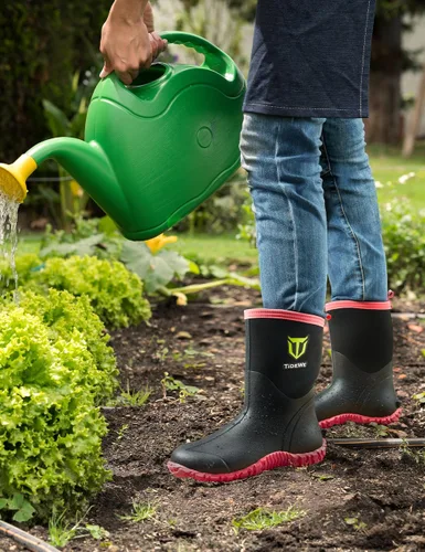 Vista 2 de TIDEWE Botas de goma para mujer con vástago de acero, neopreno de 0.236 pulgadas (0.236 in), impermeables, aisladas, botas de lluvia a media