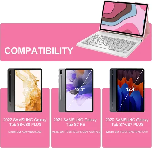 Vista 7 de Funda de teclado para Samsung Galaxy Tab S7 FE (5G)/S8 Plus/S7 Plus de 12.4 pulgadas Teclado Bluetooth magnético desmontable Funda protectora